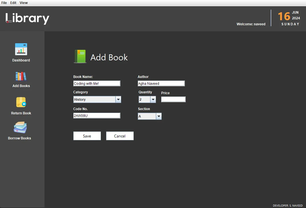 Library Management System Add Books Page