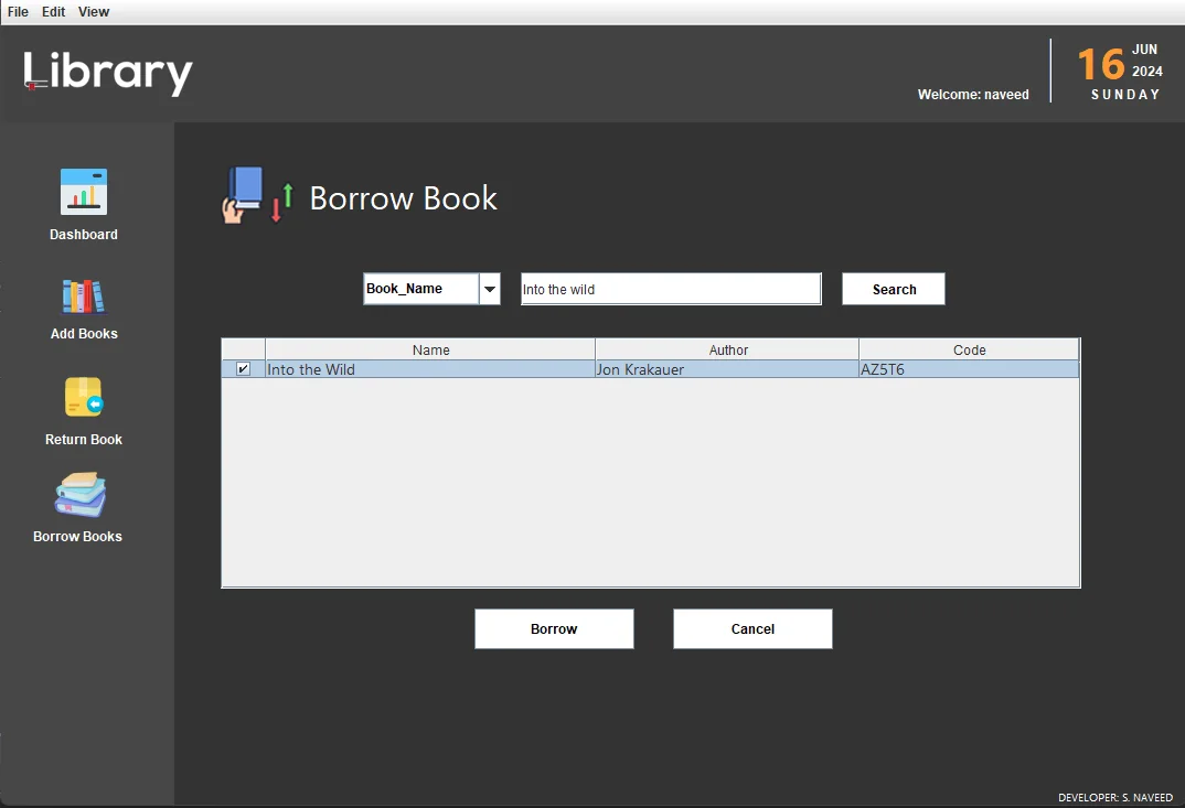 Library Management System Borrow Book Page