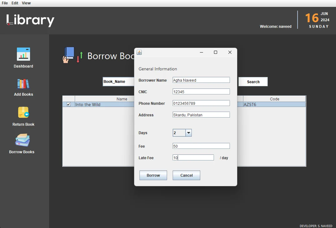 Library Management System Borrower Info